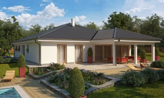 Maison simple exclusive avec garage double et terrasse couverte.
